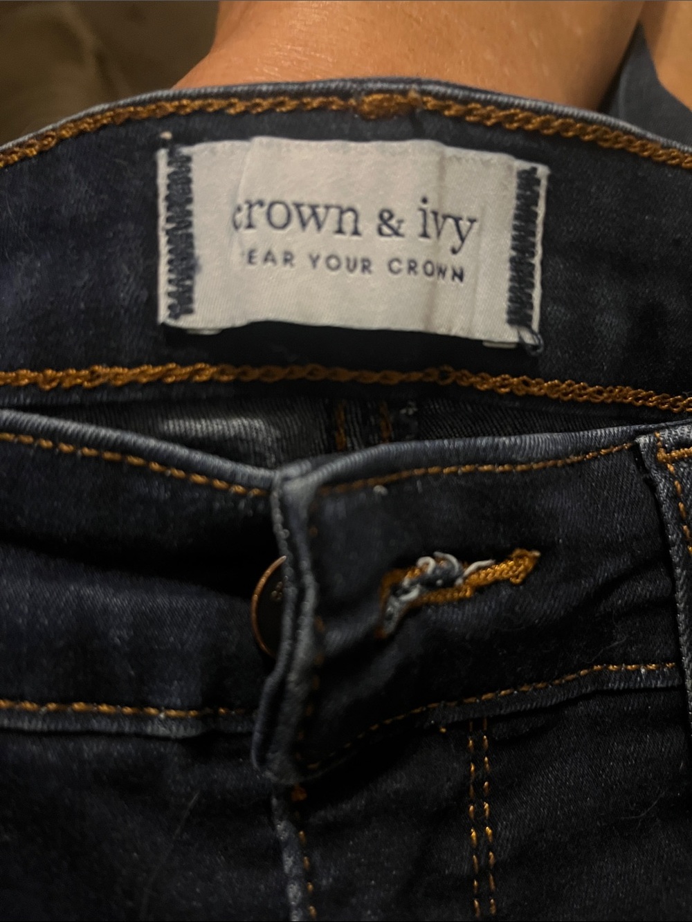 crown & ivy Dark Indigo Straight Leg Jeans with Contrast Stitching